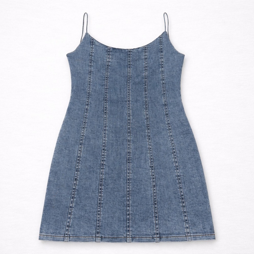 AKIRA Denim Mini Dress Womens Large Corset Style Bodycon Blue Jean Dress